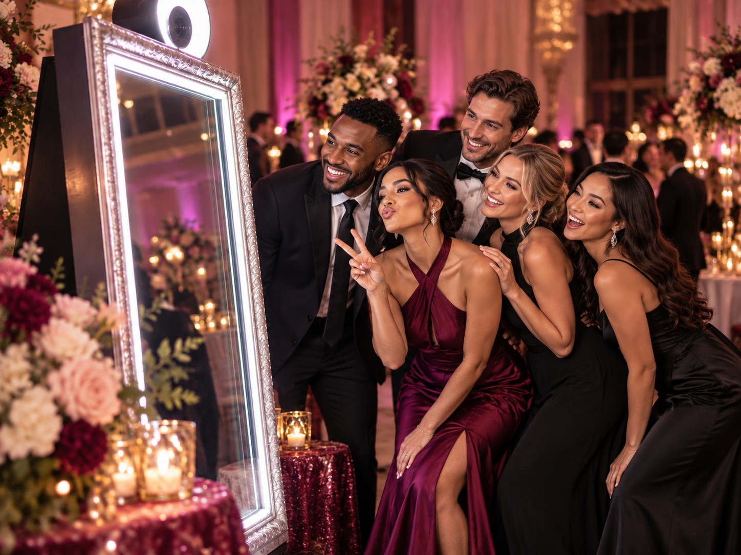 Guests enjoying a Charlotte NC Mirror Photo Booth at an elegant event